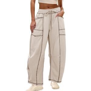 Womens Baggy Barrel Drawstring Sweatpants with Pockets